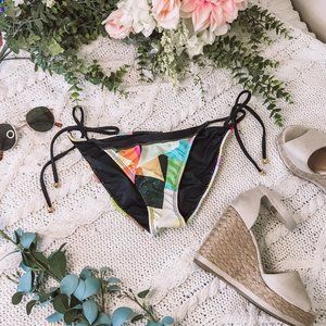 Pilyq Black Geometric Tie Side Bikini Bottom S NWT